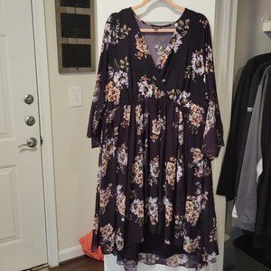 Dark Purple Floral Studio Knit & Chiffon Surplice